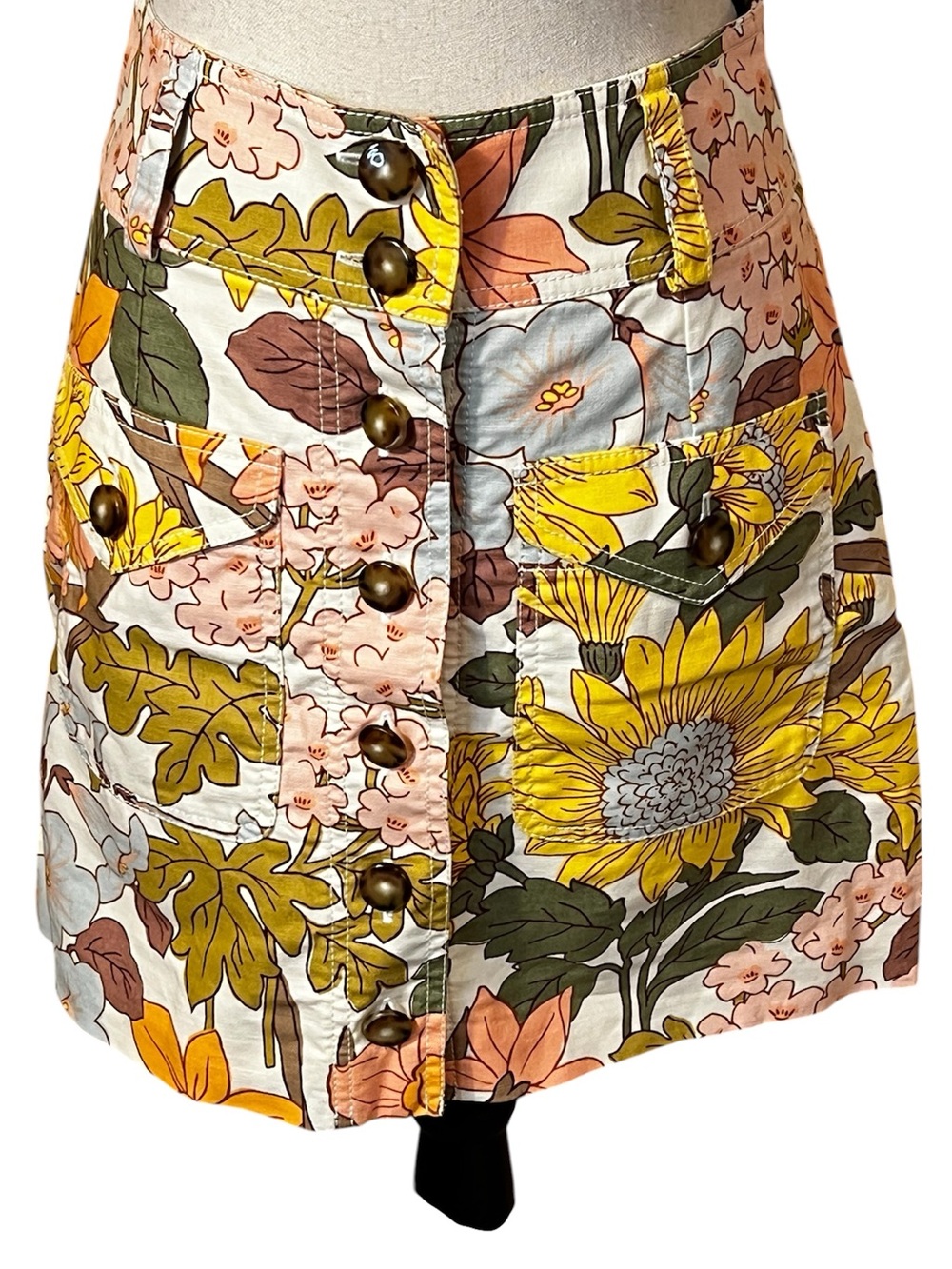 Sezane Jupe Bettie Floral Print Button-Front Mini Skirt Sz-4/36
